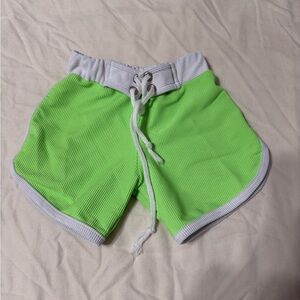 LainSnow Neon Green and White Kids Swim Trunks